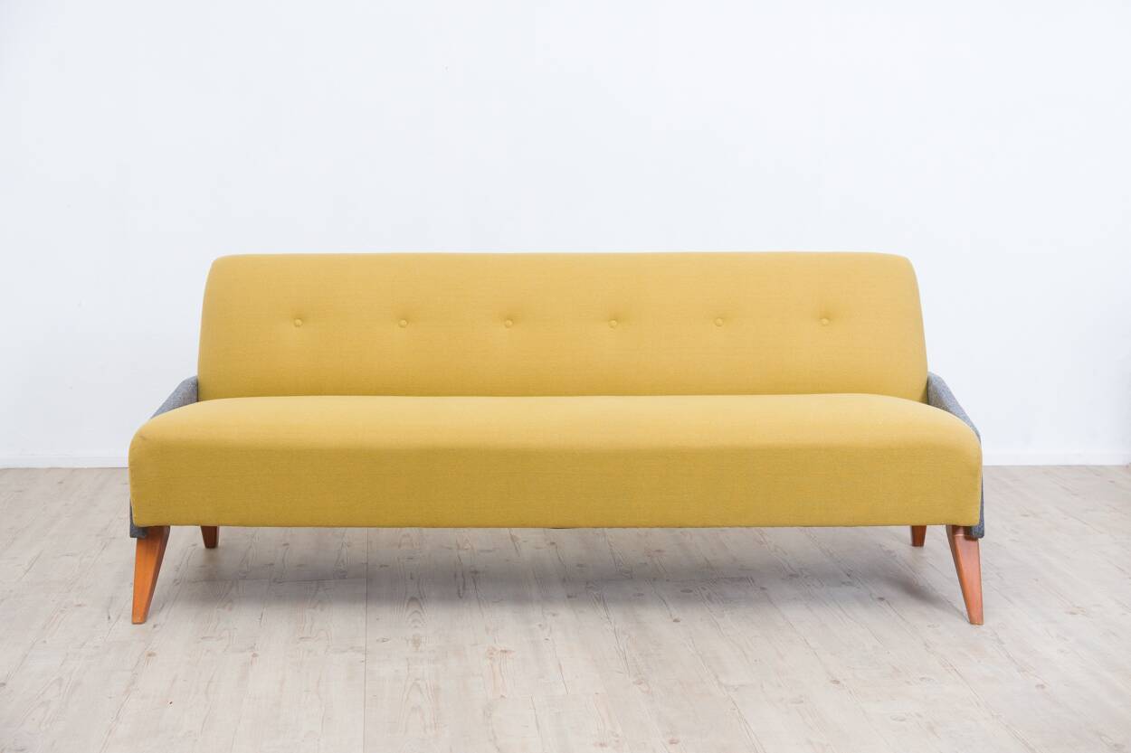 1950s streamline design sofa bed – Light yellow & grey mottled