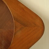 Oval wooden tray with glass and artisanal marquetry from the 70s.