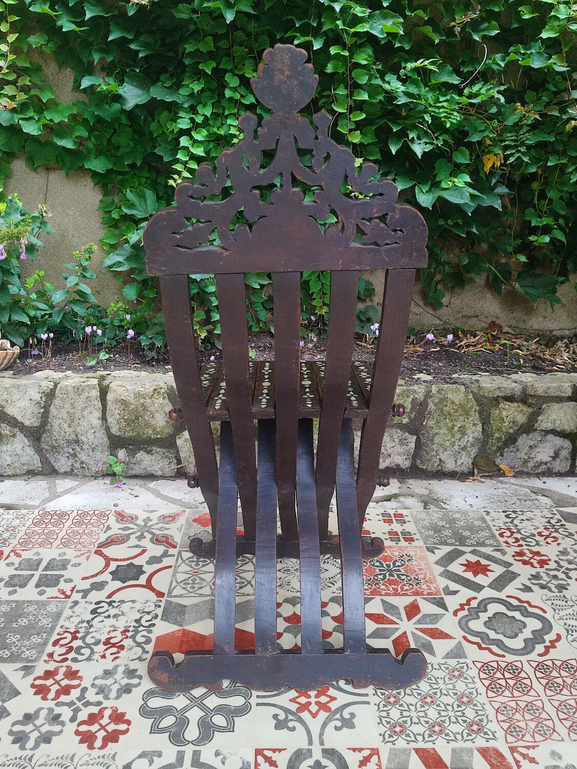 Antique folding oriental chair with mother-of-pearl inlays