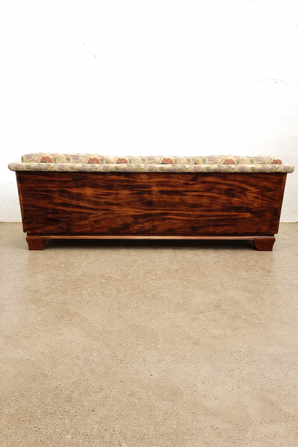 Macassar veneer Art Deco sofa with floral fabric, Austria, 1930s.