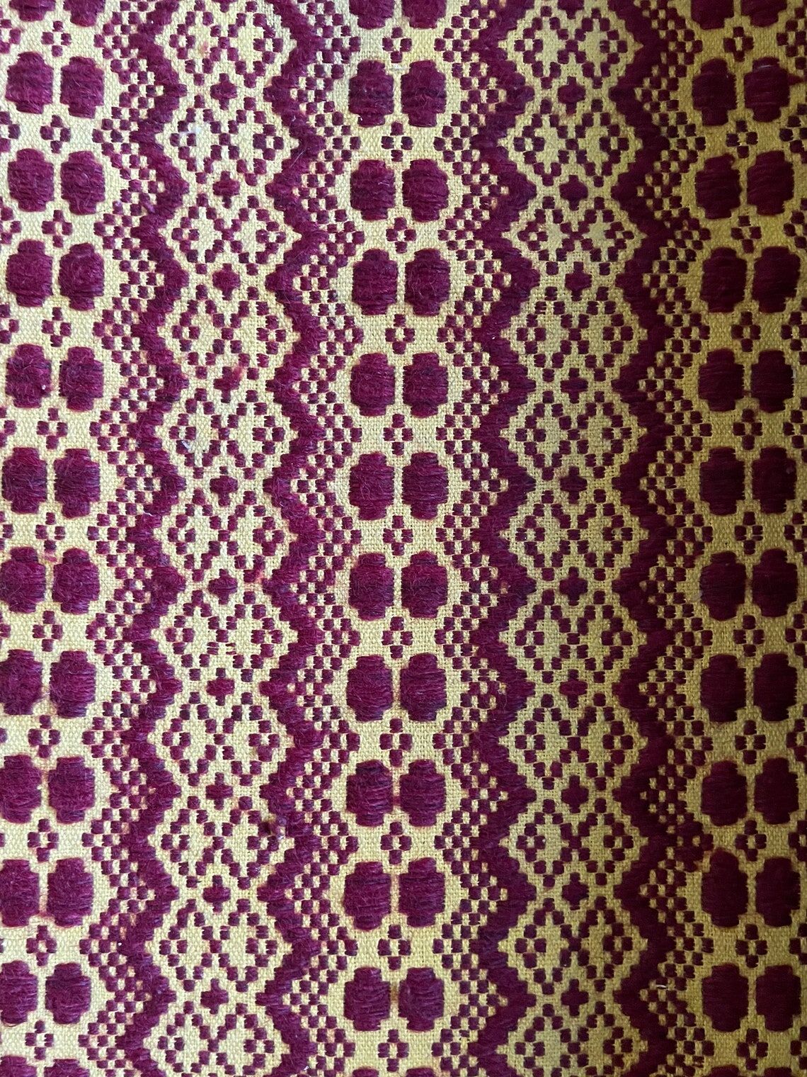 Vintage Romanian carpet brown design on yellow background 217x146cm