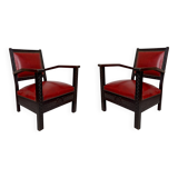 Pair of Colonial Art Deco Carved Wood Armchairs, Algeria, 1930