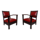Pair of Colonial Art Deco Carved Wood Armchairs, Algeria, 1930
