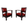 Pair of Colonial Art Deco Carved Wood Armchairs, Algeria, 1930
