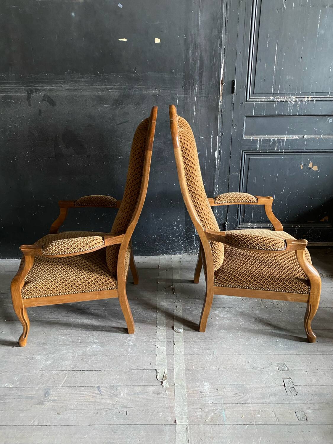 Pair of Voltaire armchairs in wood and fabric
