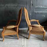 Pair of Voltaire armchairs in wood and fabric