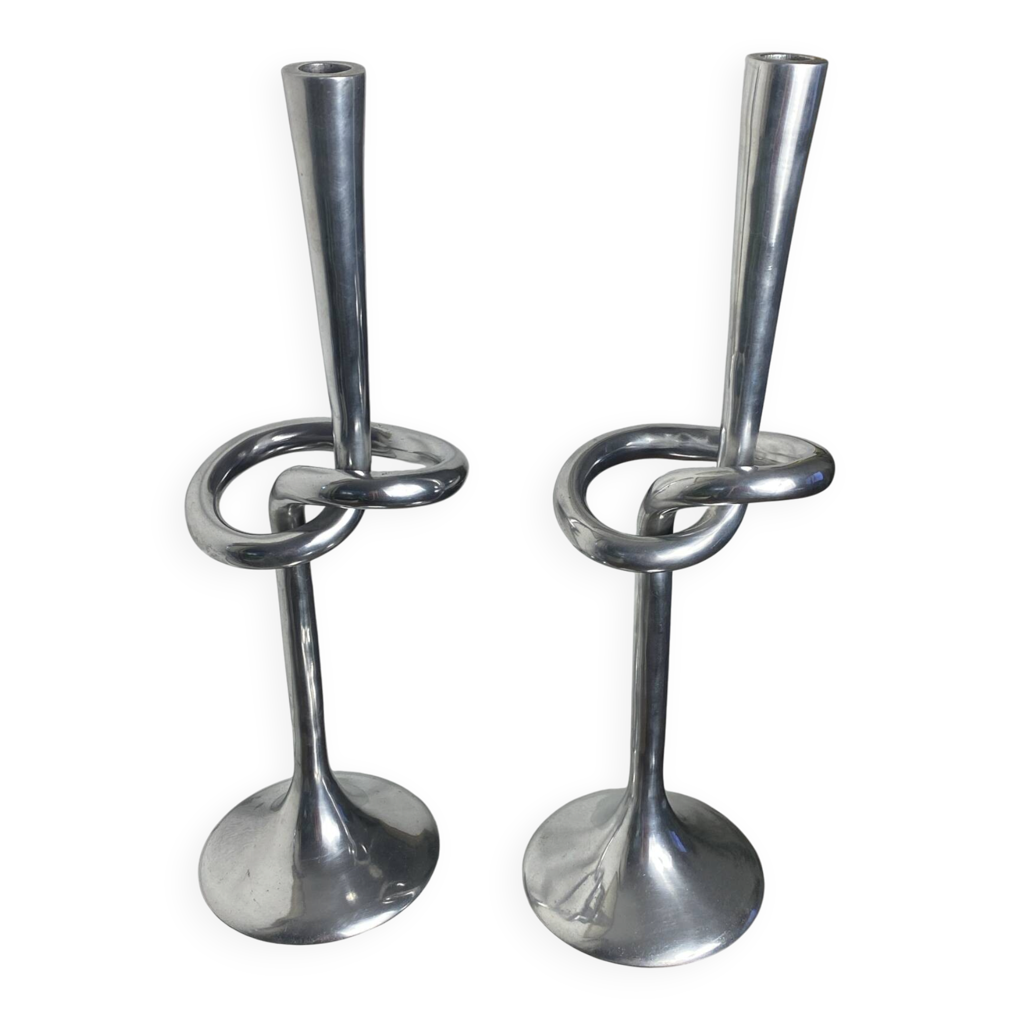 Paire de bougeoirs noeud en aluminium, Italie, 1970