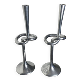 Paire de bougeoirs noeud en aluminium, Italie, 1970