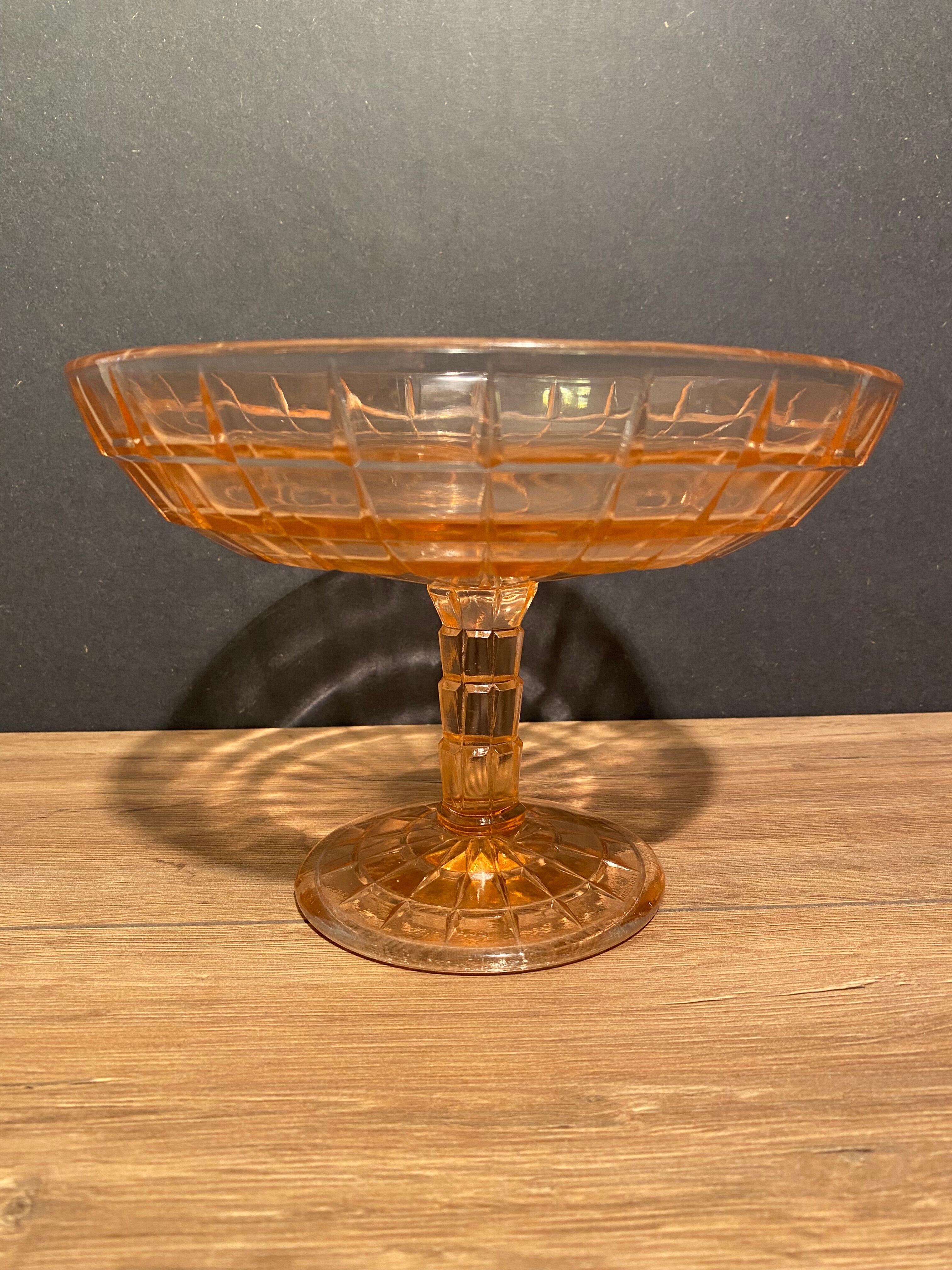 cut on vintage pedestal in tinted crystalline glass signed Vercapel