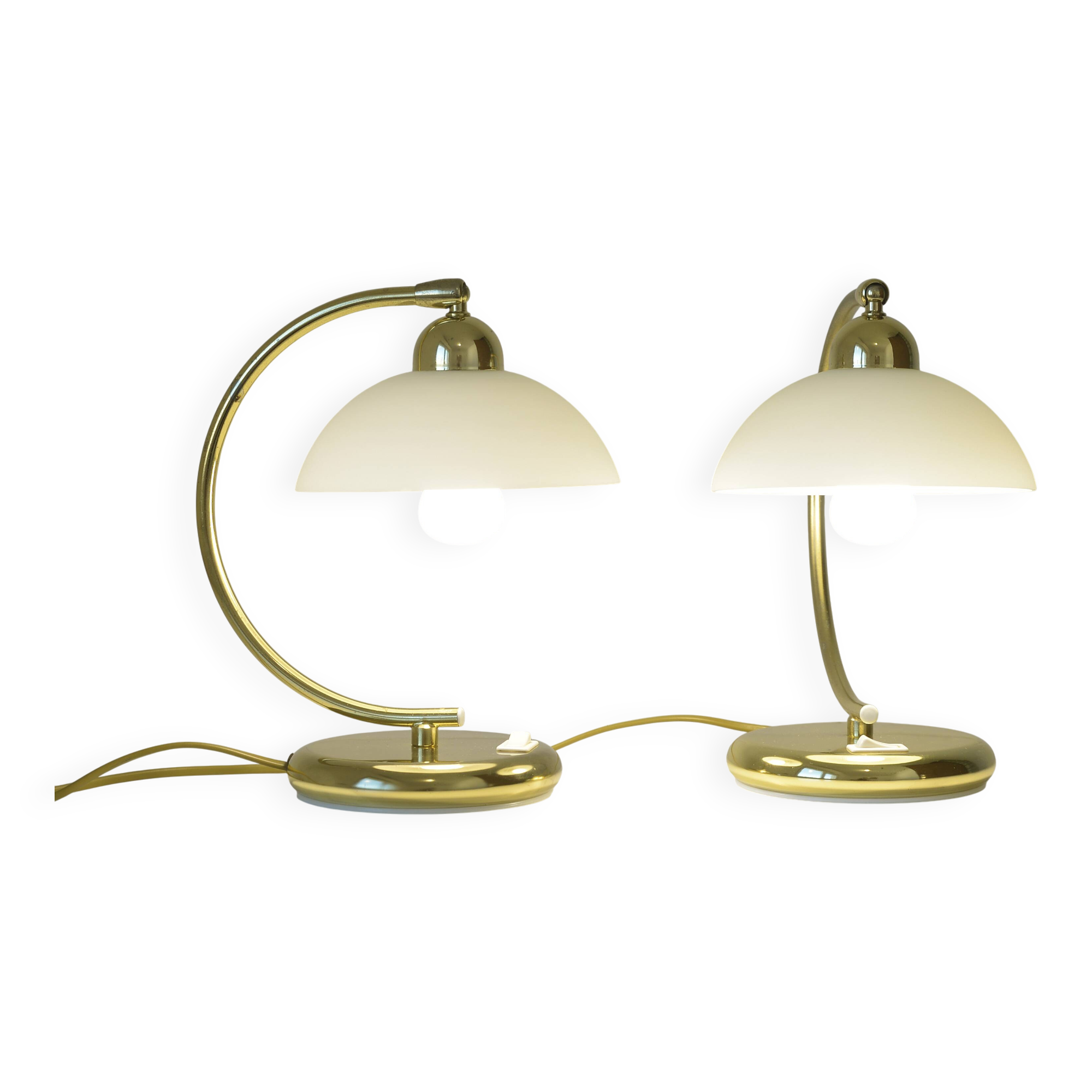 Pair of Vintage Elegant Desk Lamps Bedside Lamps Gold Metal and Glass
