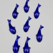 Set of 6 vintage blue porcelain whale knife rests.