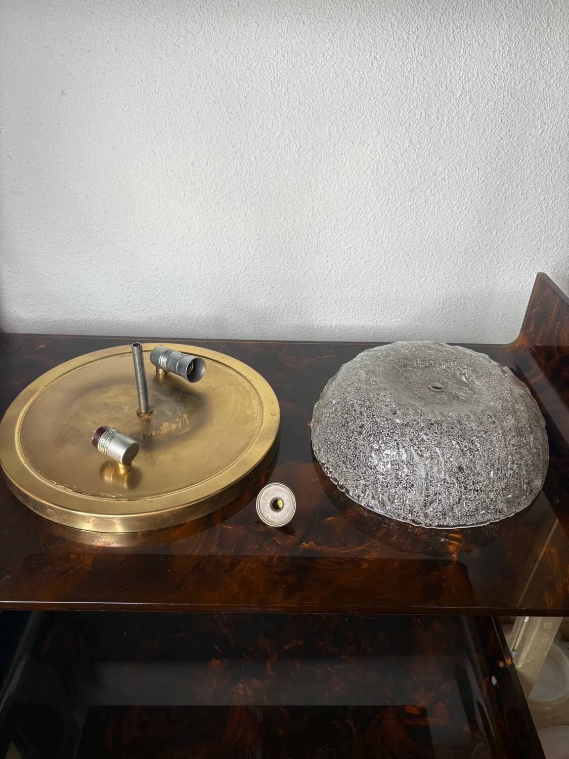 Frosted glass and brass ceiling light, 1970s