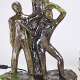 Brutalist sculptural table lamp "Man and Woman near a Tree", Italy, 1970s