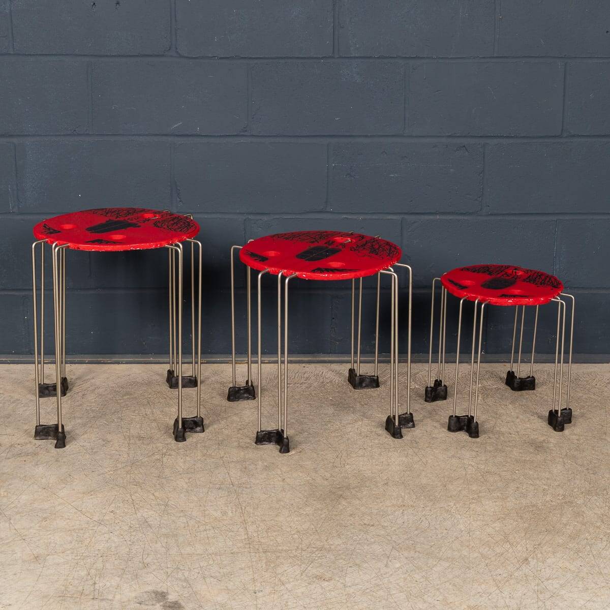 Italian set of 3 'fish design' tables from the triple play series, gaetano