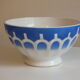Vintage blue ribbed bowl on pedestal