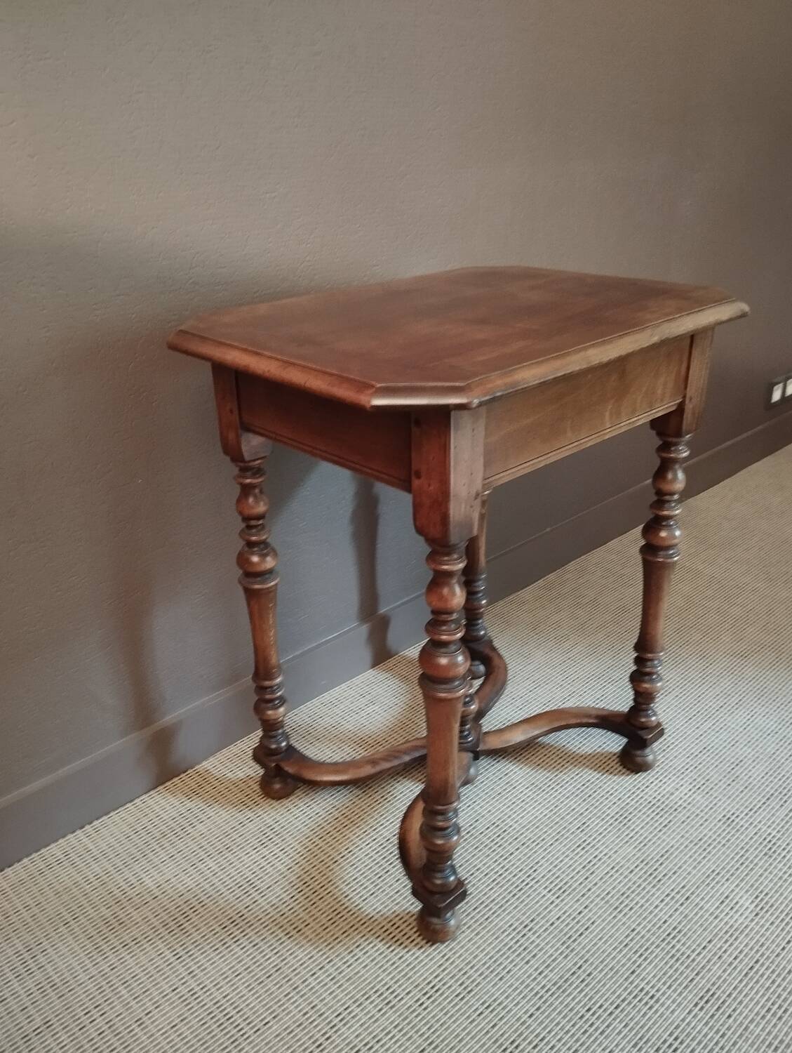 Walnut serving trolley, bedside table, console