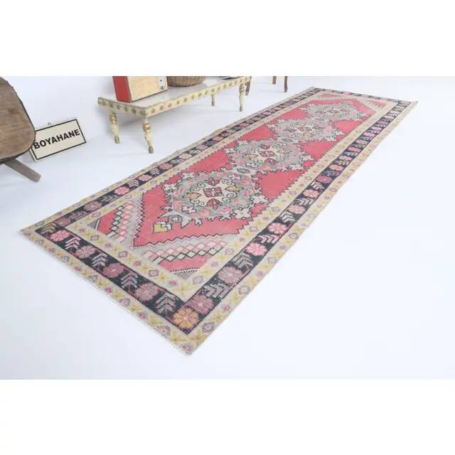 1970s Turkish Hand-Knotted Runner Rug 99x288