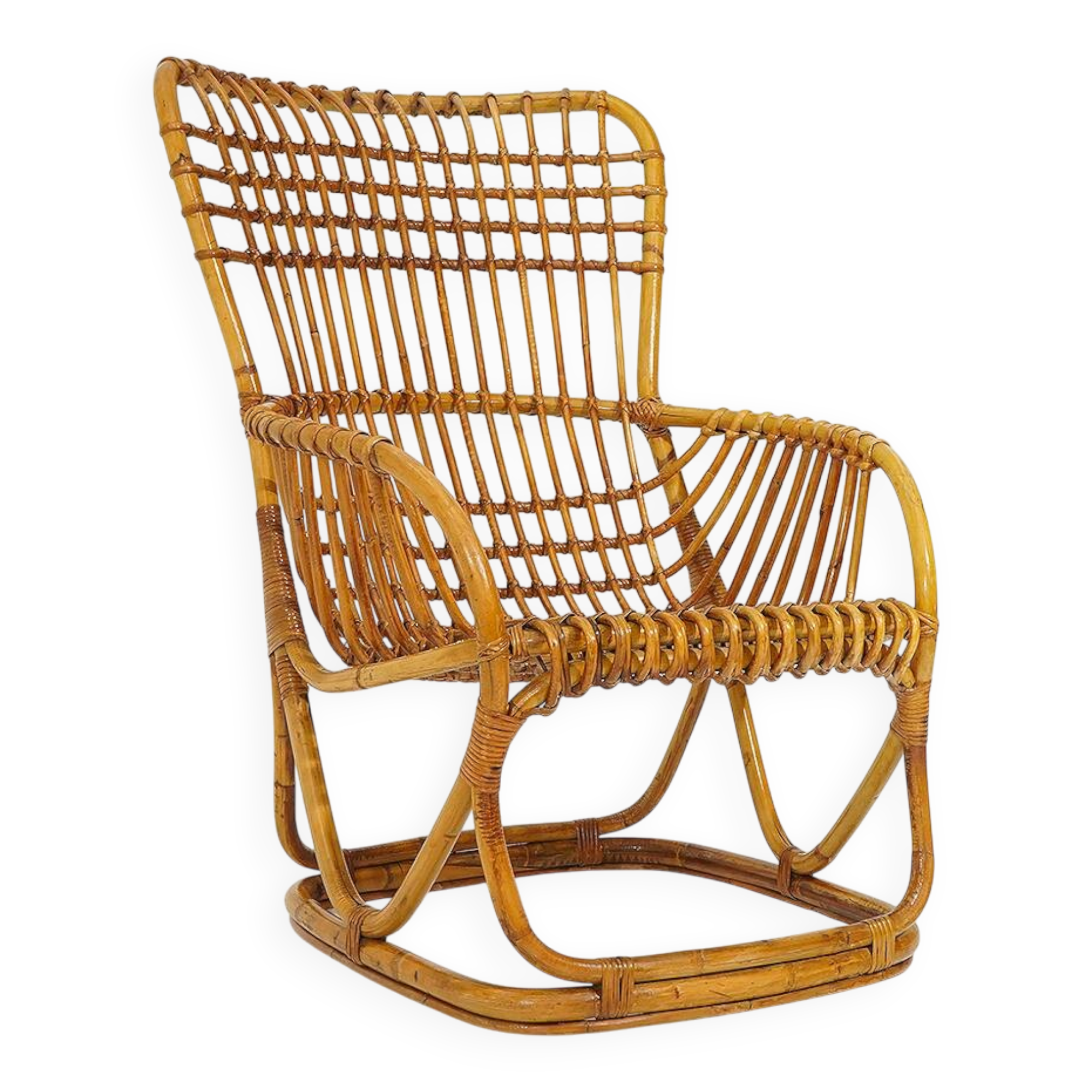 Rattan and woven cane armchair, 1960s