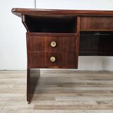 Executive Art Decò desk in exotic wood, glass, and brass