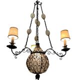 Antique Wrought Iron Murano Glass Light Pendant