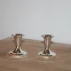 Pair of small silver candle holders with beaded borders – With Boursault box – H 7 cm
