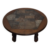 Table basse ronde En chêne et  Pierres Vintage