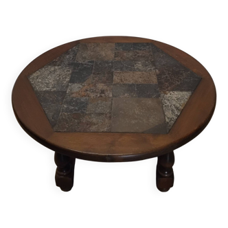 Round coffee table in oak and vintage stones