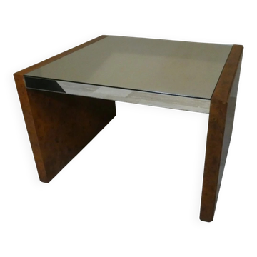 Table basse en ronce de noyer et miroir, Italie, années 70