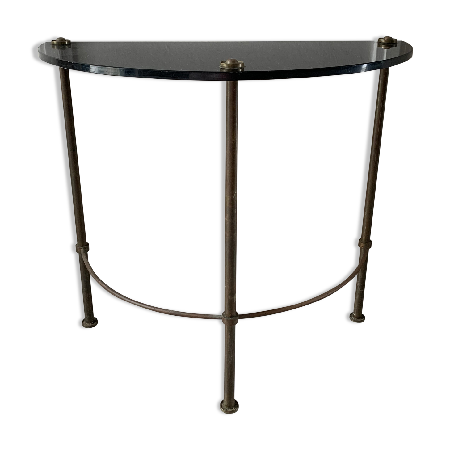 Half-moon console in glass and brass
