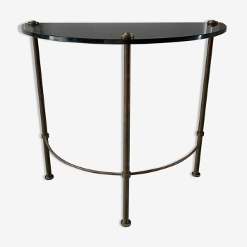 Half-moon console in glass and brass