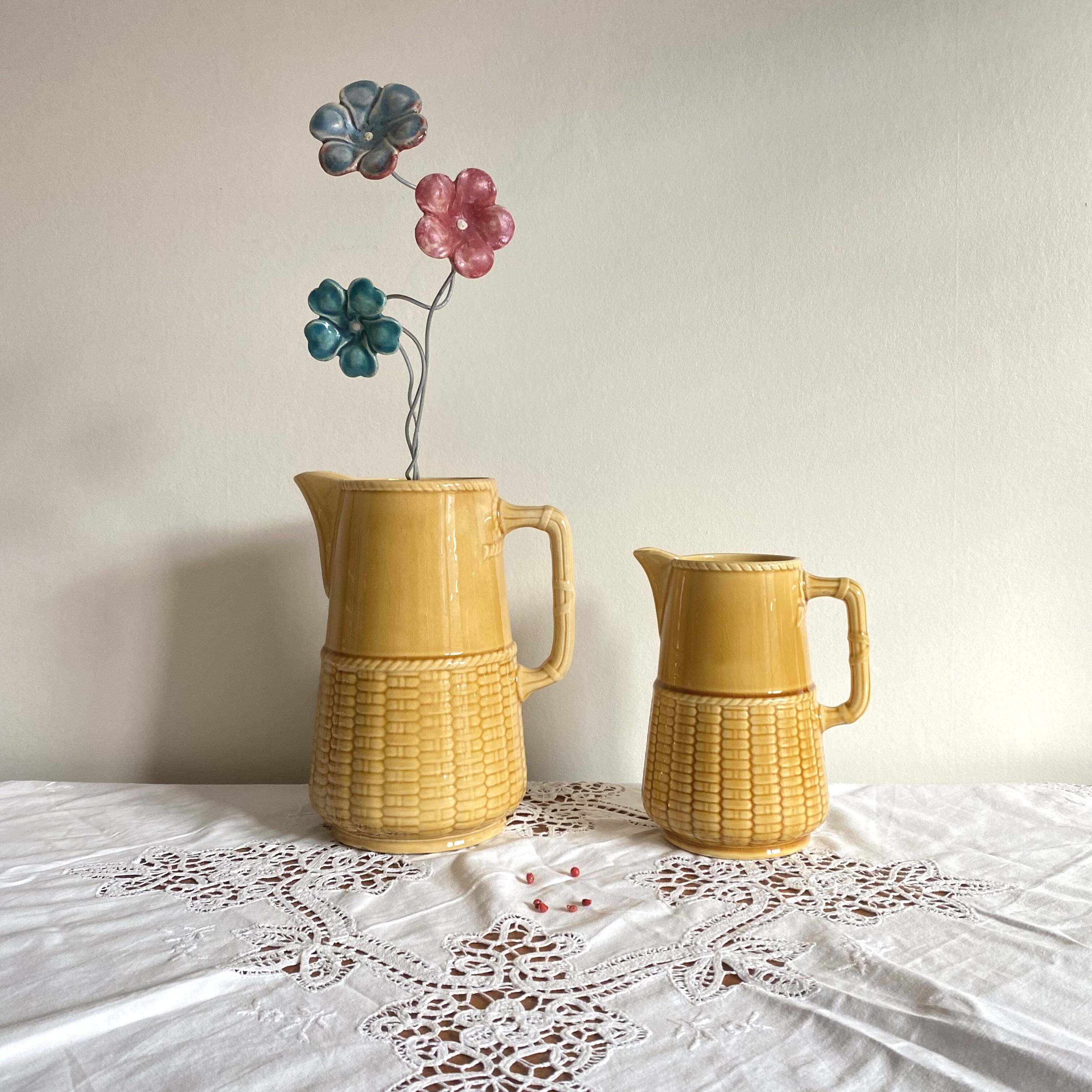 Pichet cruche en céramique ocre Sarreguemines art de la table vintage
