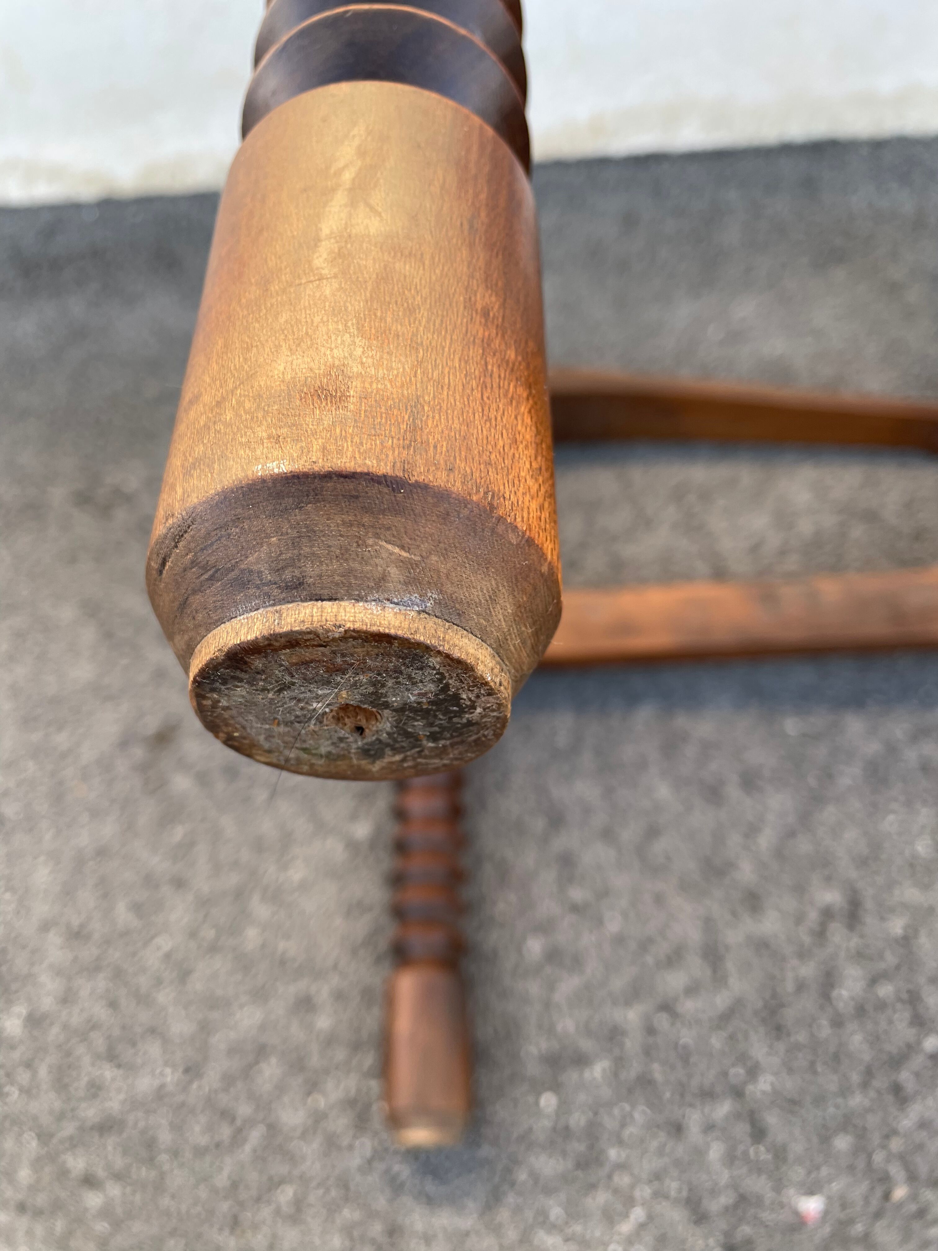 Vintage armchair in straw and brutalist wood
