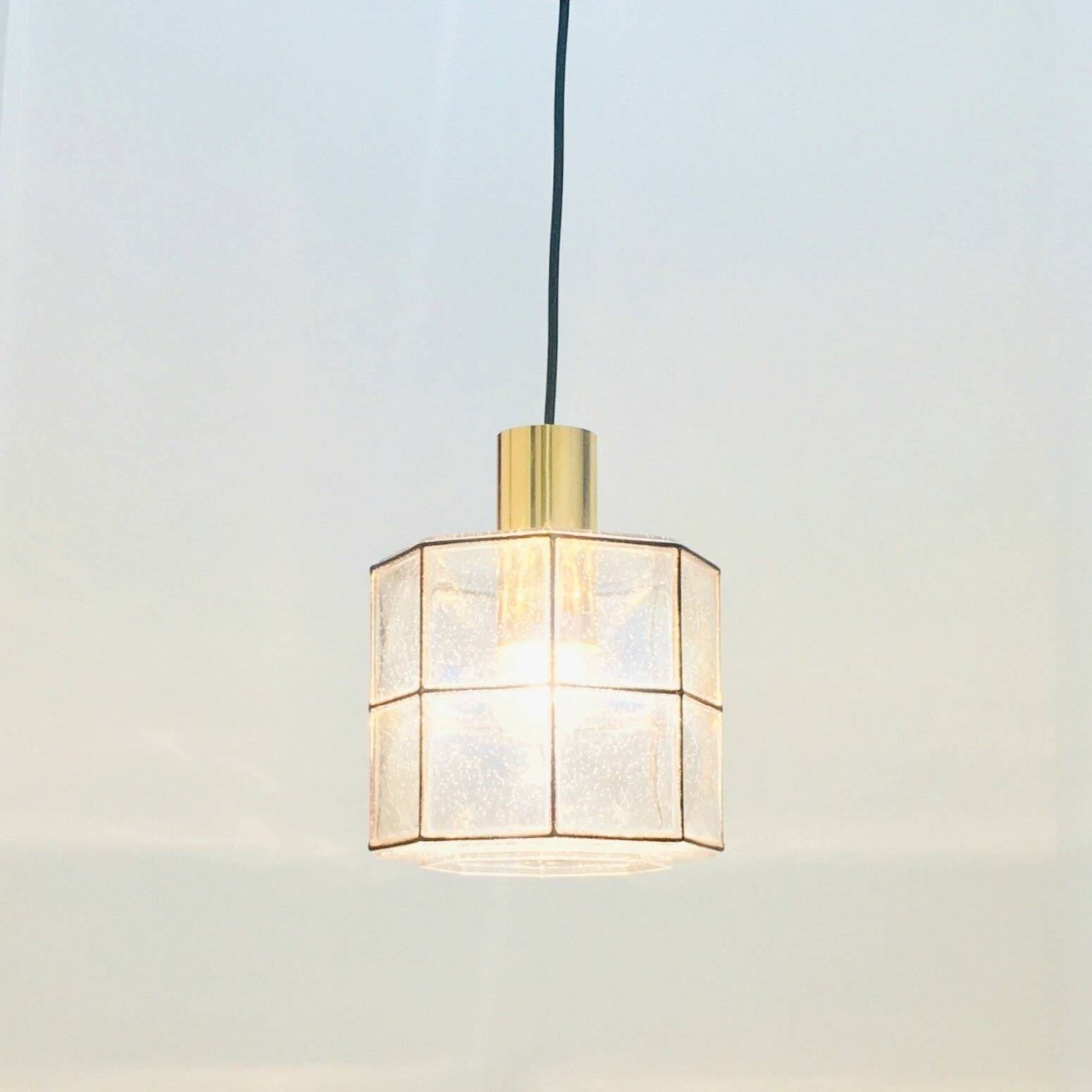 Mid-Century Glass & Brass Pendant/Ceiling Light from Limburg, 1960s