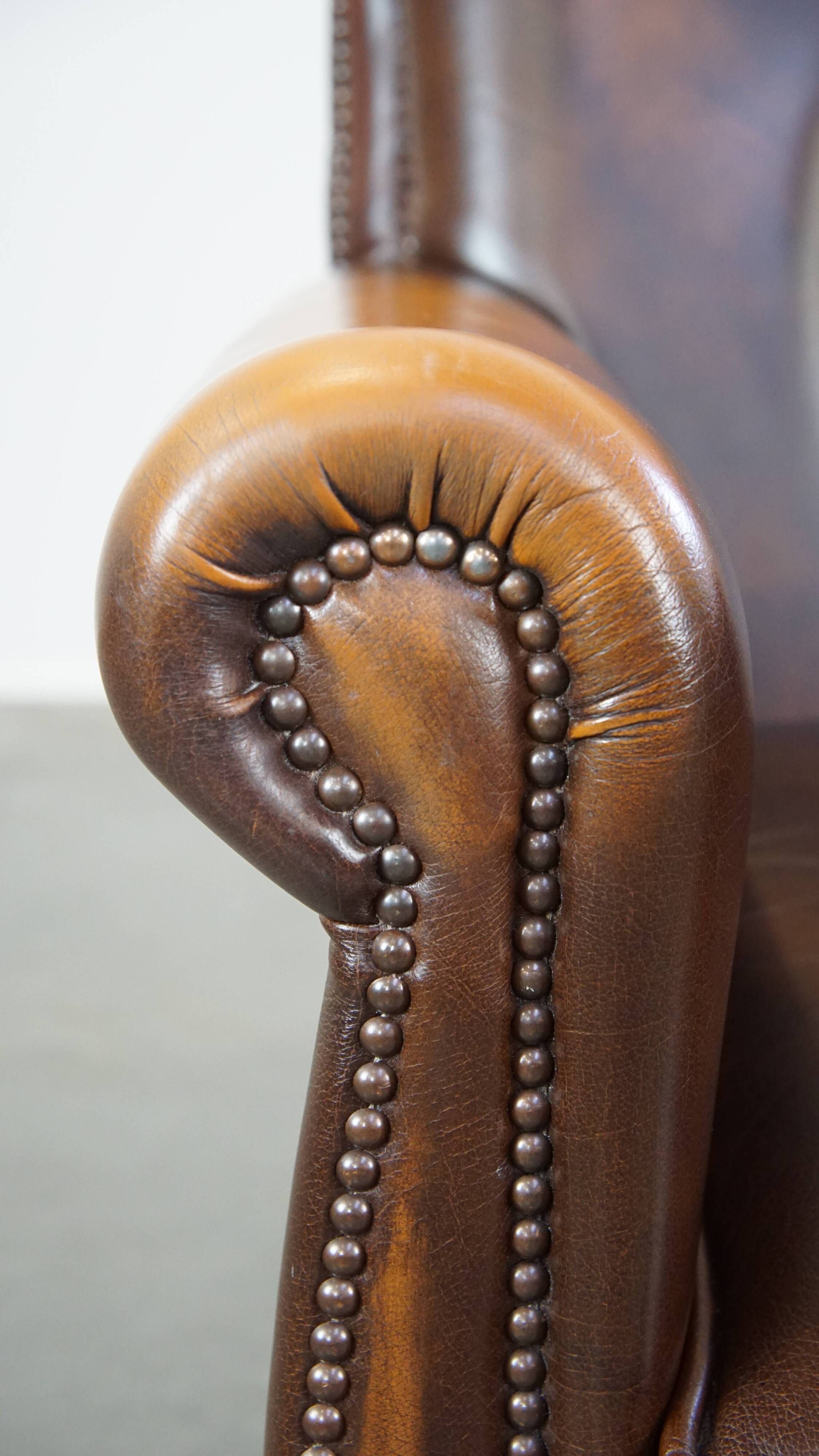 Dark brown cow leather English style armchair
