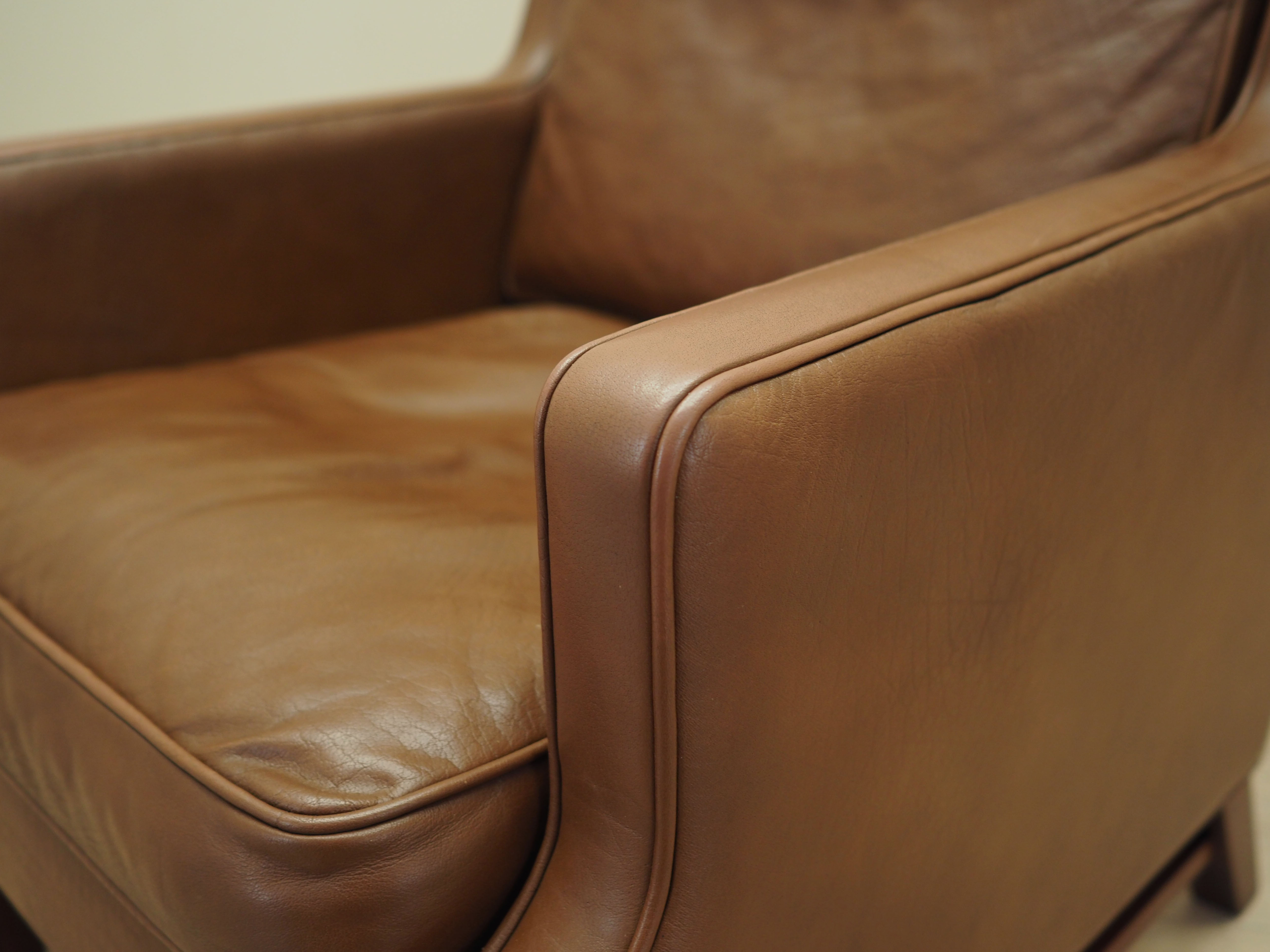 Brown leather armchair, Danish design, 1960s, production: Denmark