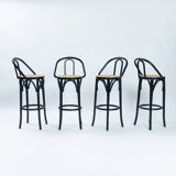 Vintage bentwood rattan wicker webbing barstools, set of 4