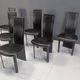 Vintage black leather high back dining chairs, set of 6, 1980s