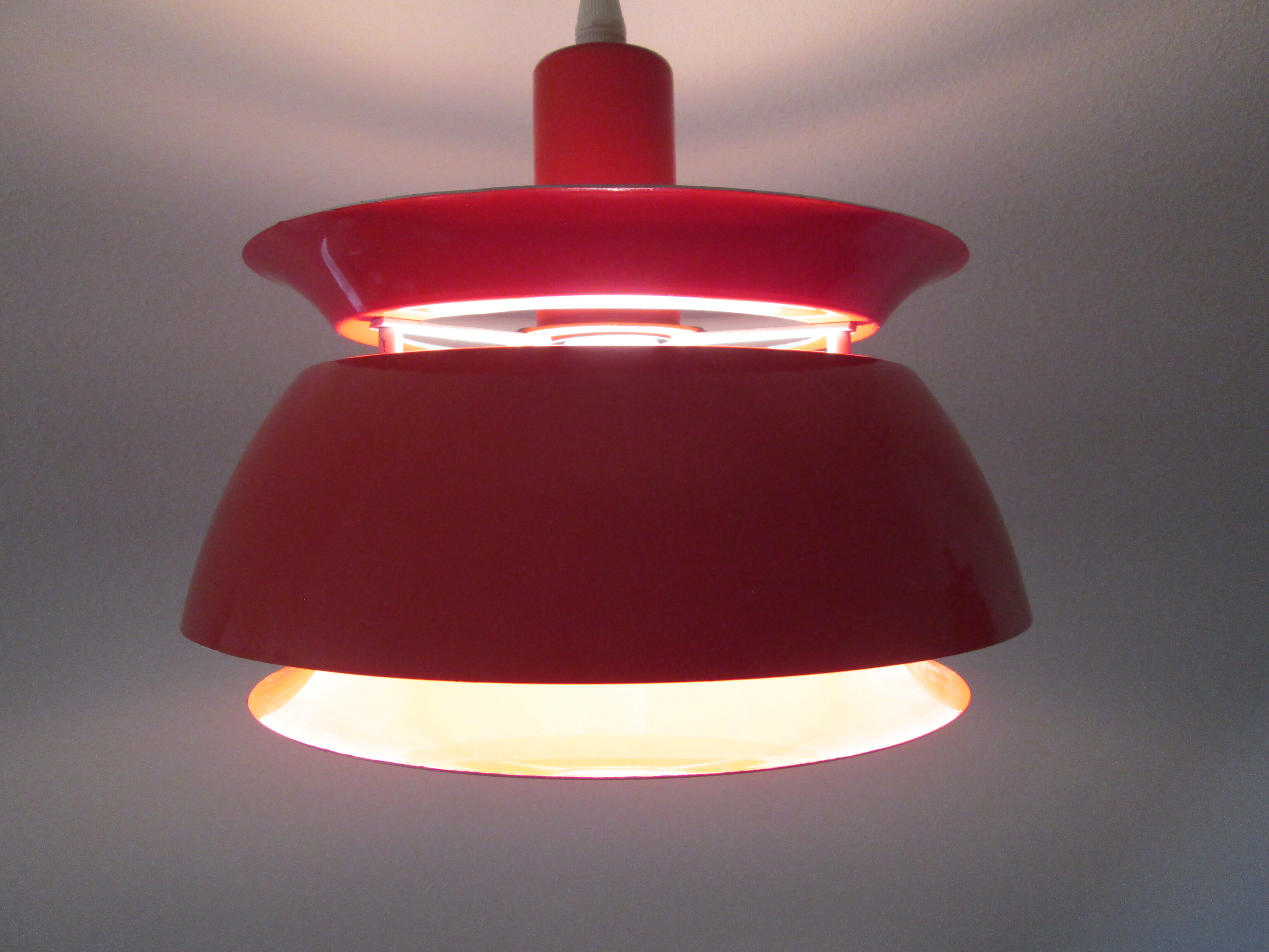 Set of 2 Danish Mid-century vintage Nevada pendant lights, orange, PH style, by Vitrika Denmark
