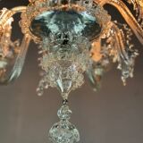 Venetian chandelier in colorless Murano glass with 6 light arms circa 1940