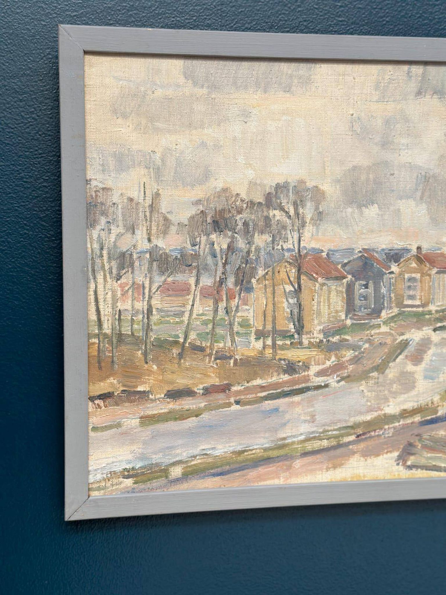 Original Swedish Oil On Panel – “Seaside Town” – Vintage & Framed – 57 × 39 Cm (22.4" × 15.4")