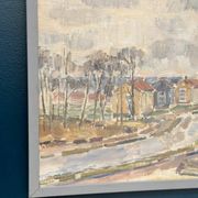 Original Swedish Oil On Panel – “Seaside Town” – Vintage & Framed – 57 × 39 Cm (22.4" × 15.4")