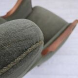 1960s, Danish highback armchair, green furniture velour, teak wood.