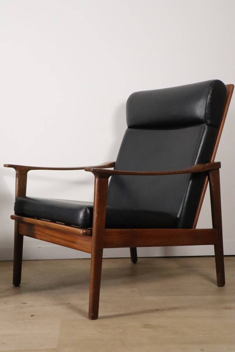 Pair of Scandinavian teak and leatherette armchairs, 1960