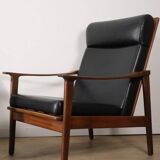 Pair of Scandinavian teak and leatherette armchairs, 1960