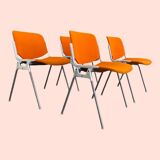 Set of 4 orange DSC 106 chairs Giancarlo Piretti for Castelli