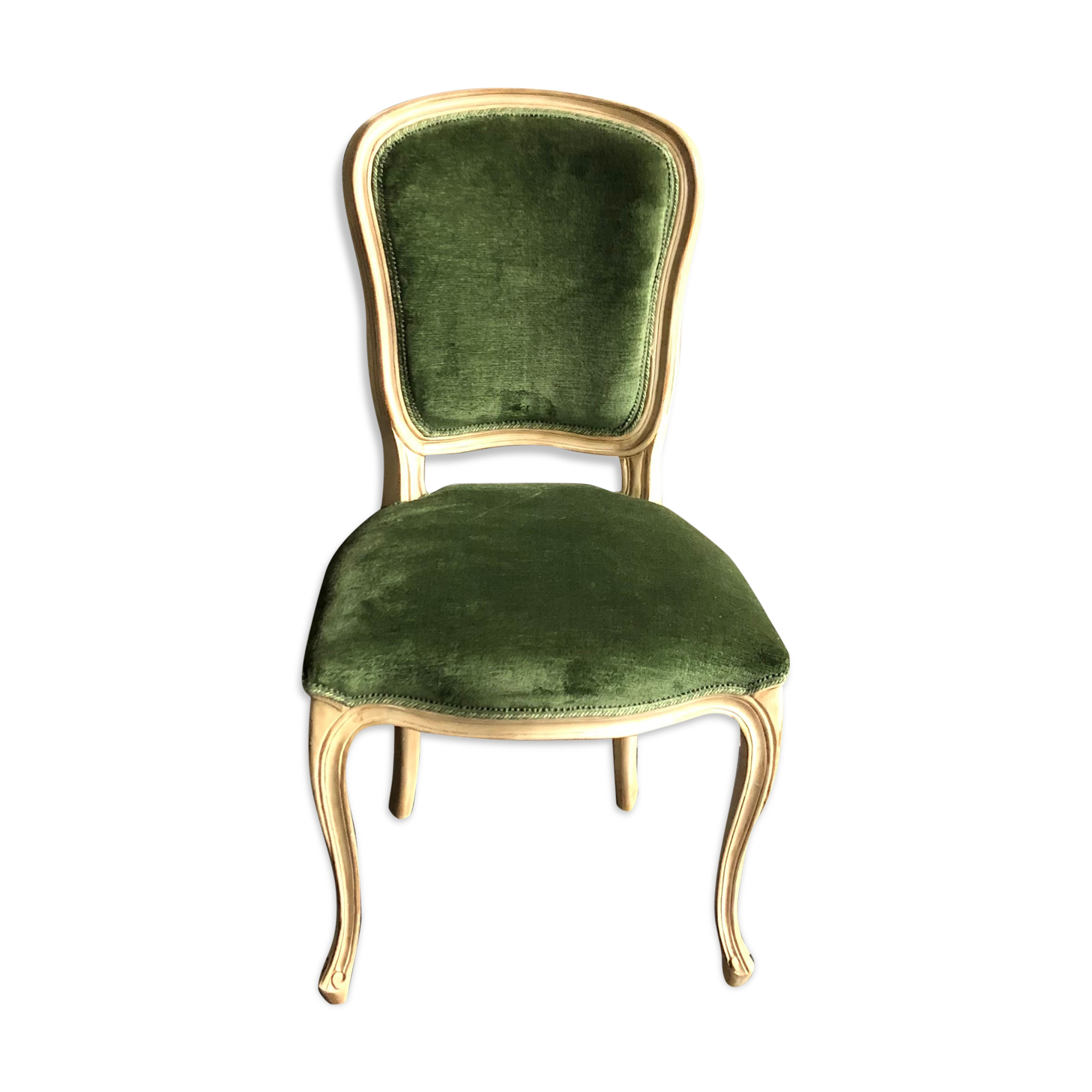 Wooden chair and green velvet in neoclassical style Flamant