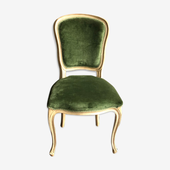 Chaise en bois et velours vert de style néoclassique Flamant