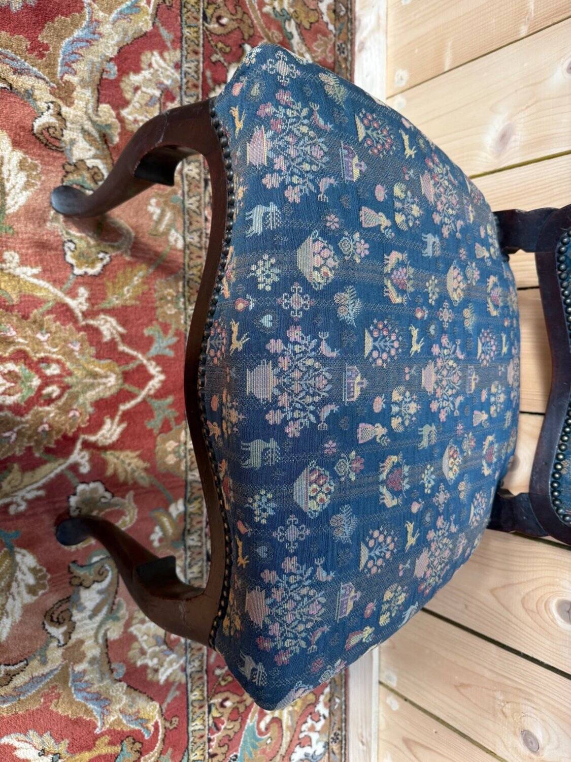 Suite de 6 chaises Chippendale anglais XIXe – Acajou, tissu jacquard