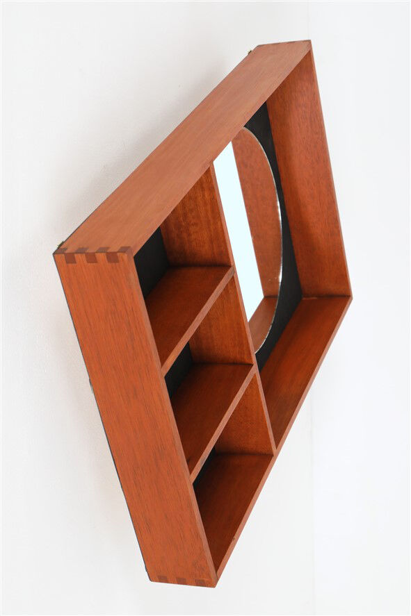 Mid-century wall shelf with mirror / 1960s / 1970s / Danish modern design / black