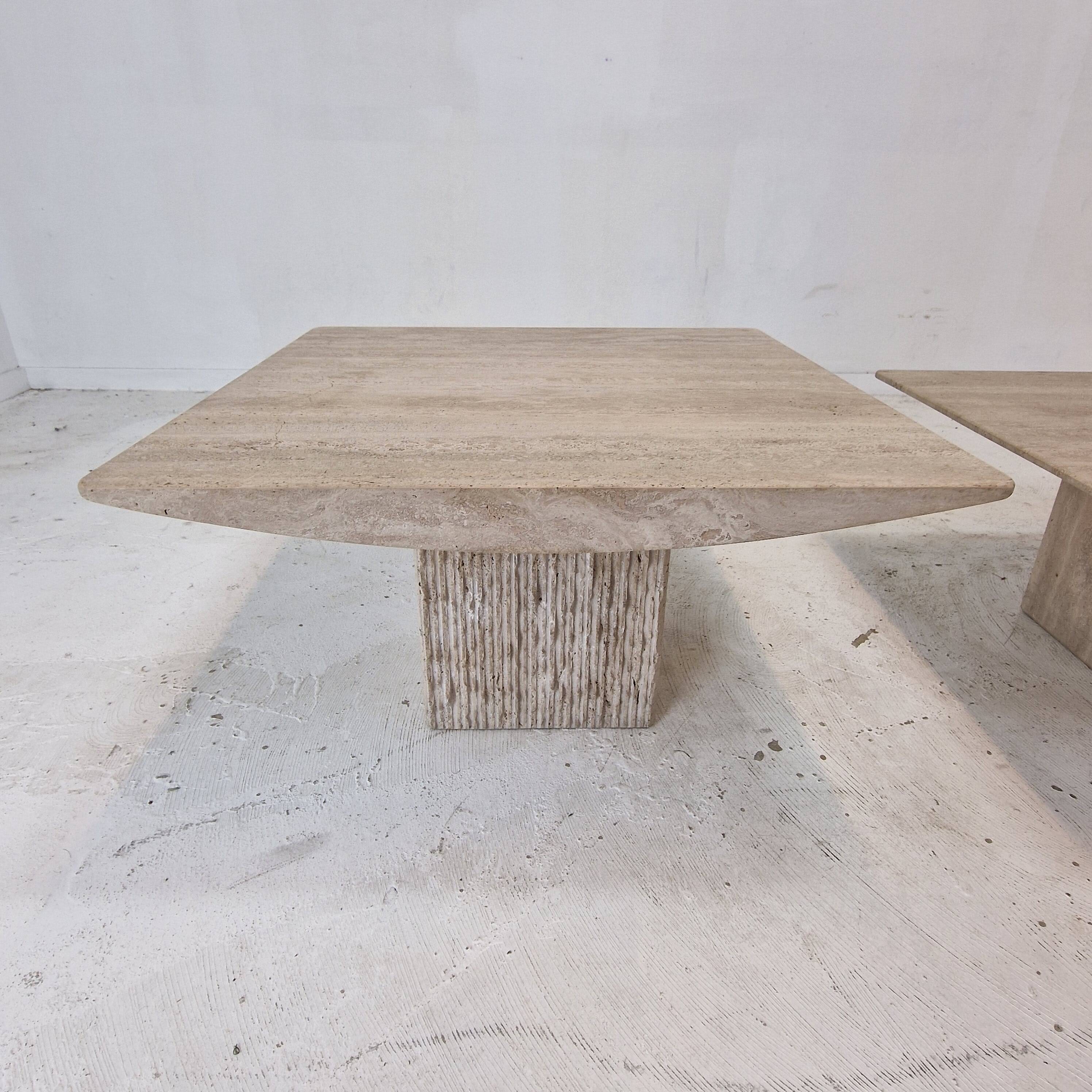 Set of 3 Italian Travertine Coffee or Side Tables, 1980s